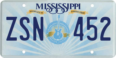 MS license plate ZSN452
