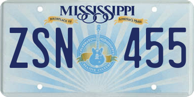 MS license plate ZSN455