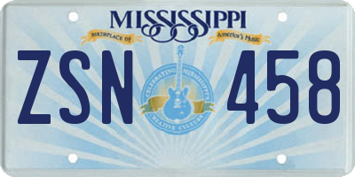 MS license plate ZSN458