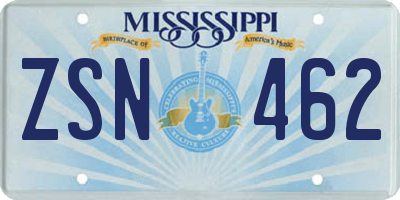MS license plate ZSN462