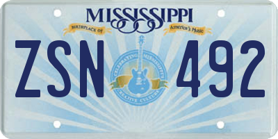 MS license plate ZSN492