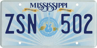 MS license plate ZSN502