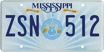 MS license plate ZSN512