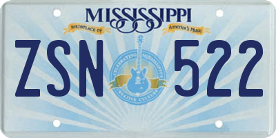 MS license plate ZSN522