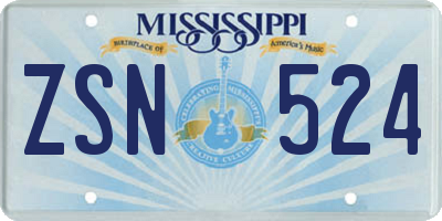 MS license plate ZSN524
