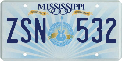 MS license plate ZSN532