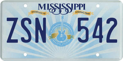 MS license plate ZSN542