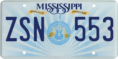 MS license plate ZSN553
