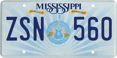 MS license plate ZSN560