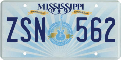 MS license plate ZSN562