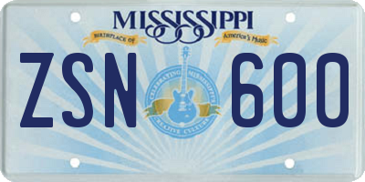 MS license plate ZSN600