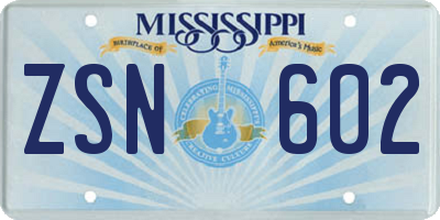 MS license plate ZSN602
