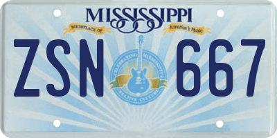 MS license plate ZSN667
