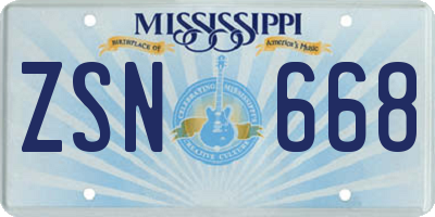 MS license plate ZSN668