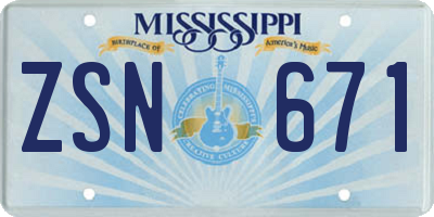MS license plate ZSN671