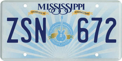 MS license plate ZSN672