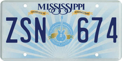 MS license plate ZSN674