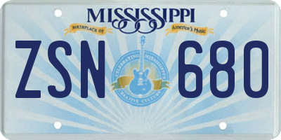 MS license plate ZSN680