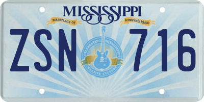 MS license plate ZSN716