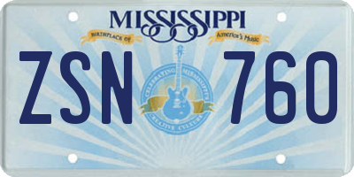 MS license plate ZSN760