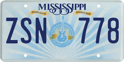MS license plate ZSN778