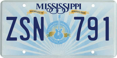 MS license plate ZSN791