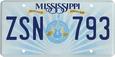 MS license plate ZSN793