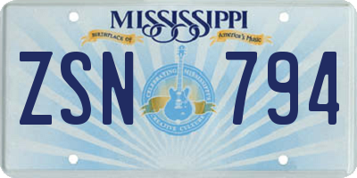 MS license plate ZSN794