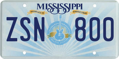MS license plate ZSN800