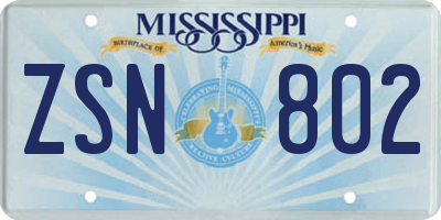 MS license plate ZSN802