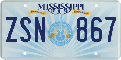 MS license plate ZSN867