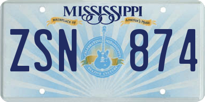 MS license plate ZSN874