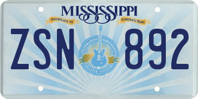 MS license plate ZSN892