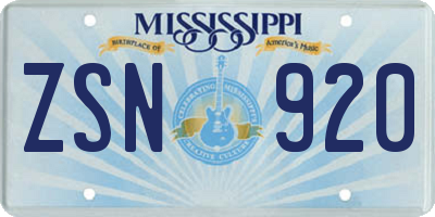 MS license plate ZSN920