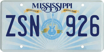 MS license plate ZSN926