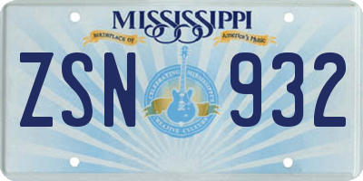 MS license plate ZSN932