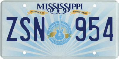 MS license plate ZSN954