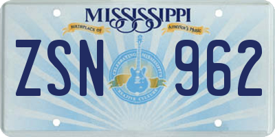 MS license plate ZSN962