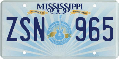 MS license plate ZSN965