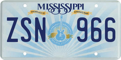 MS license plate ZSN966