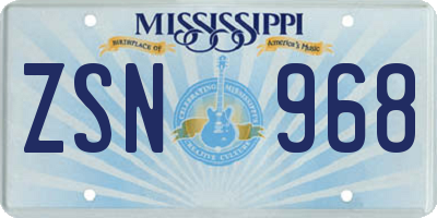 MS license plate ZSN968