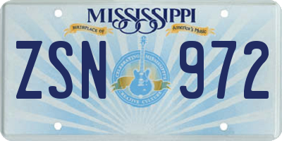 MS license plate ZSN972
