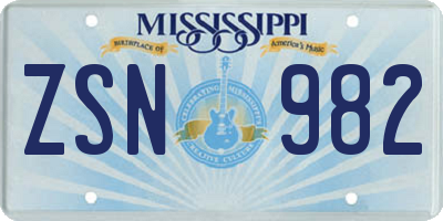 MS license plate ZSN982