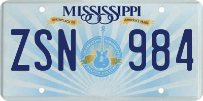 MS license plate ZSN984