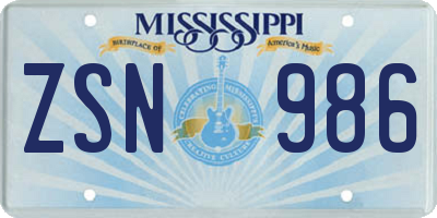 MS license plate ZSN986