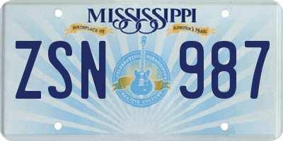 MS license plate ZSN987