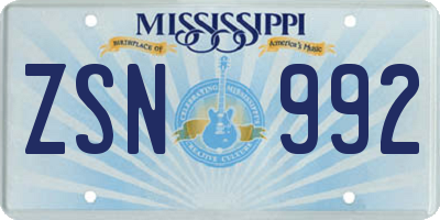 MS license plate ZSN992