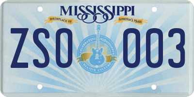 MS license plate ZSO003