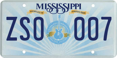 MS license plate ZSO007