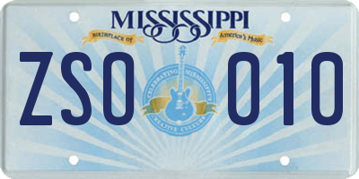 MS license plate ZSO010